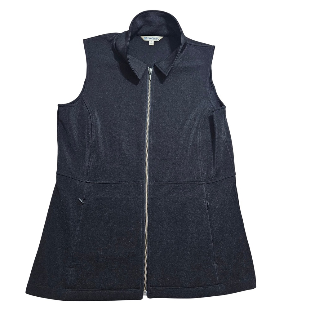 TravelSmith Vest M Black Full Zip Stretch Travel Layer Pockets